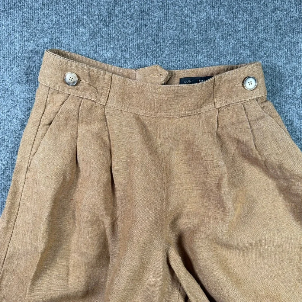 Banana Republic Wide Leg Pants Womens 2P Tan Linen Pleated High Rise Trousers